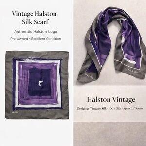 Vintage Halston Large Square Silk Scarf Abstract Purple and Grey 34"